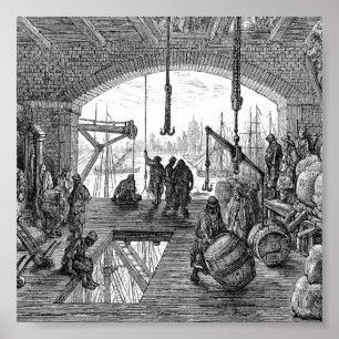 Victorian London - Warehouse by the Thames Poster