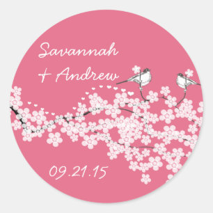 Victorian Love Bird Cherry Blossom Wedding Sticker
