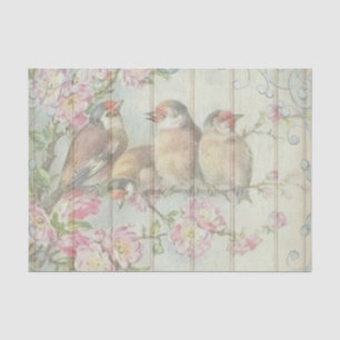 Victorian Lovebirds with Pink Flower Branches Tissue Paper