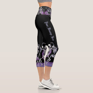 Victorian Macabre Dancing Skeletons Halloween Capri Leggings