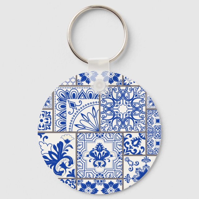 Victorian Majolica: Patchwork Tile Pattern. Keychain (Front)