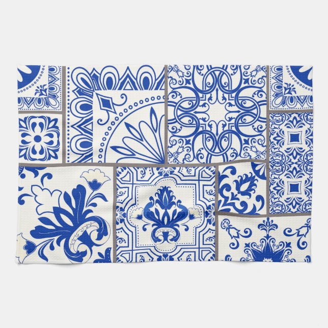 Victorian Majolica: Patchwork Tile Pattern. Kitchen Towel (Horizontal)