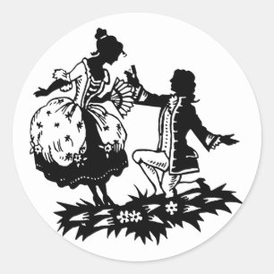 Victorian Man Proposing to Woman Silhouette Art Po Classic Round Sticker