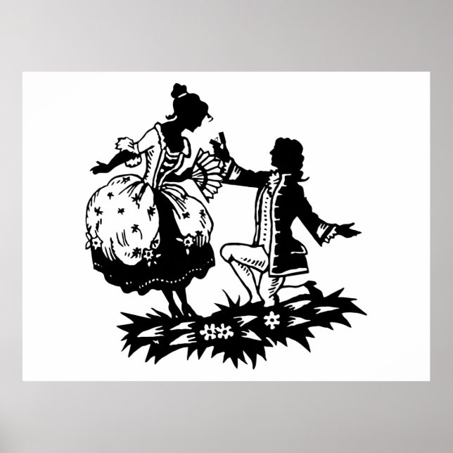 Victorian Man Proposing to Woman Silhouette Art  Poster (Front)