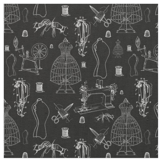 victorian mannequin antique sewing machine black fabric (Close Up)