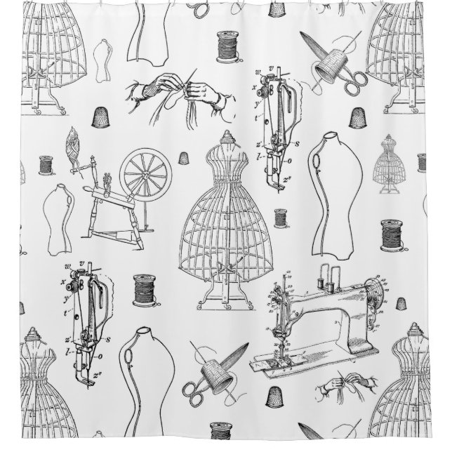 victorian mannequin antique sewing machine toile (Front)