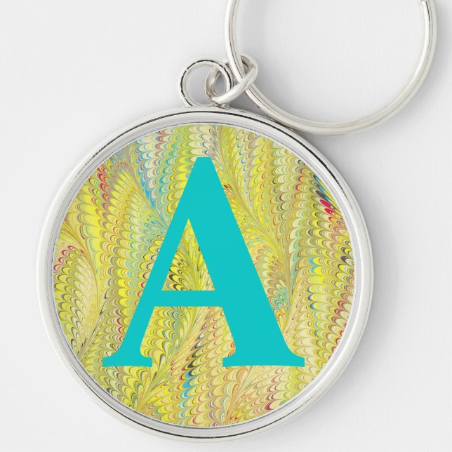 Victorian Marbled Paper Personalized Initial Keychain (Front)