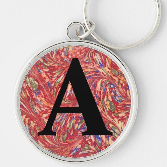 Victorian Marbled Paper Personalized Initial Keychain (Front)