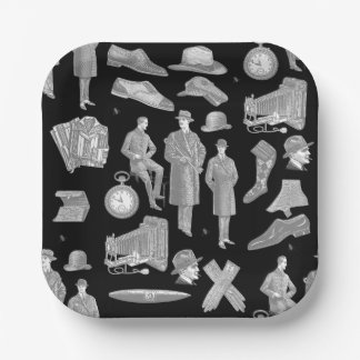 victorian men's style antique menswear toile black paper plate