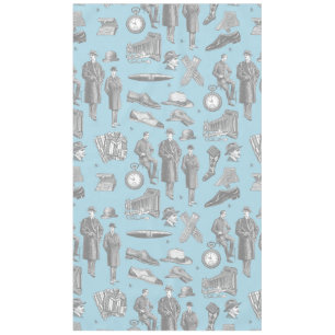 victorian men's style antique menswear toile blue tablecloth
