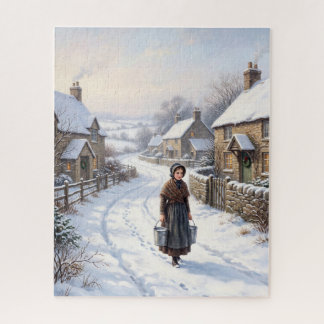 Victorian Milkmaid Winter Village Christmas Jigsaw Puzzle