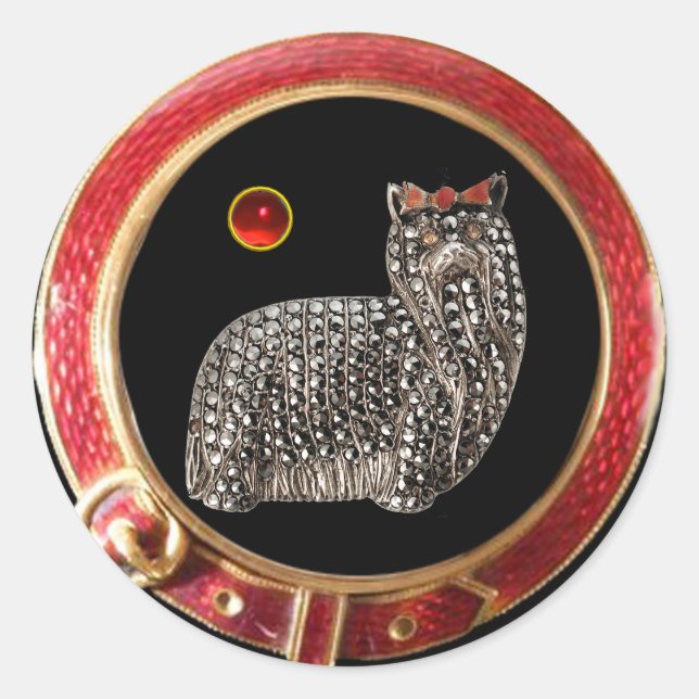 VICTORIAN MINIATURE DOG PORTRAIT Yorkshire Terrier Classic Round Sticker (Front)