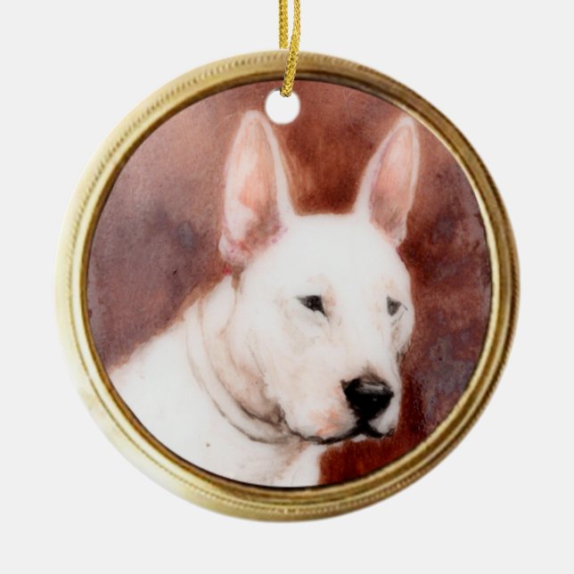 VICTORIAN MINIATURE DOG PORTRAITS,Bull Terrier Ceramic Ornament (Front)
