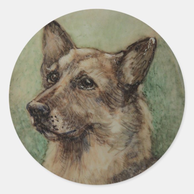 VICTORIAN MINIATURE DOG PORTRAITS German Shepherd Classic Round Sticker (Front)