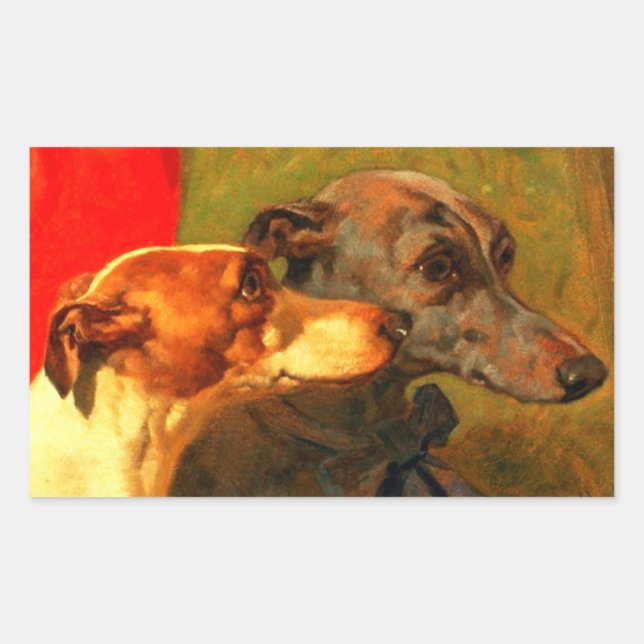 VICTORIAN MINIATURE DOG PORTRAITS Greyhounds Sticker (Front)