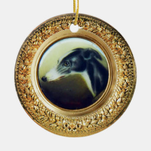 VICTORIAN MINIATURE DOG PORTRAITS Irish Greyhound Ceramic Ornament
