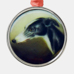 VICTORIAN MINIATURE DOG PORTRAITS Irish Greyhound Metal Ornament