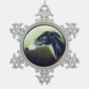 VICTORIAN MINIATURE DOG PORTRAITS Irish Greyhound Snowflake Pewter Christmas Ornament