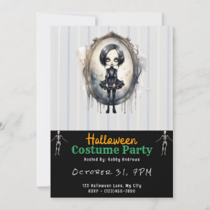 Victorian Mirror Gothic Girl Black Halloween Invitation
