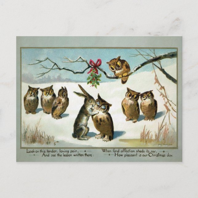 Victorian Mistletoe Animals Christmas Postcard (Front)