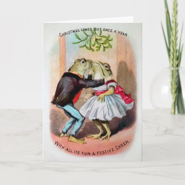 Victorian Mistletoe Frogs Christmas Card (Front)