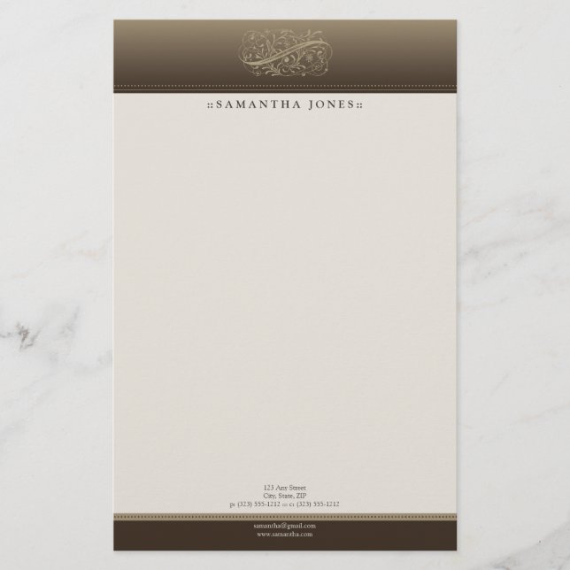 Victorian Mocha Customized Stationery (Front)