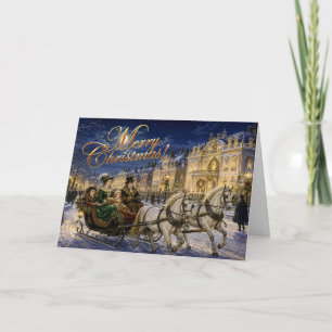 Victorian Moonlit Christmas Sleigh Ride Holiday Card