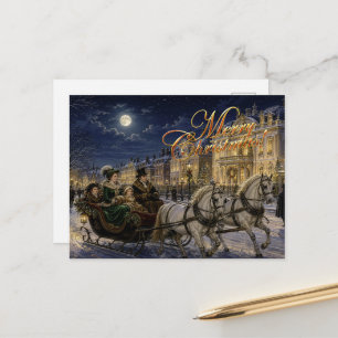 Victorian Moonlit Christmas Sleigh Ride Holiday Postcard