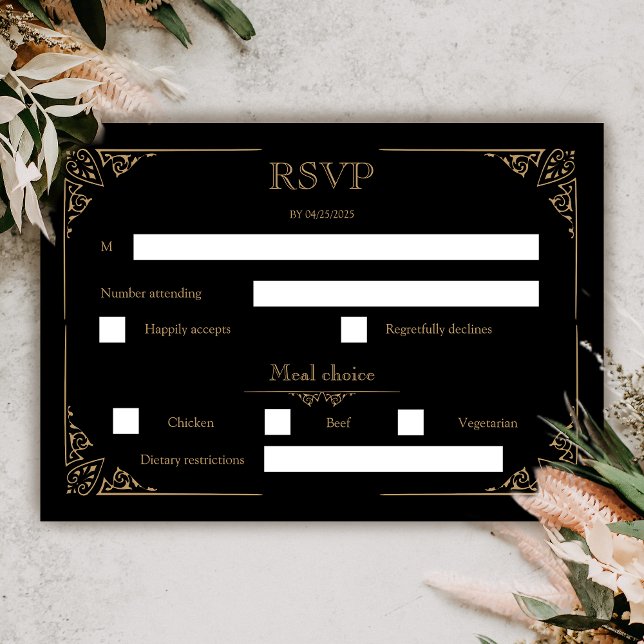 Victorian Moth Elegant Gothic Wedding RSVP Card (Victorian Moth Tattoo Gothic Wedding RSVP Card)