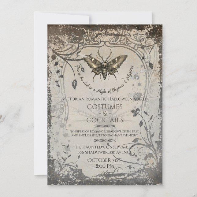 Victorian Moth Gothic Halloween Party Soirée Invitation (Front)