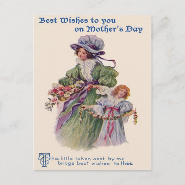 Victorian Mother & Daughter Flowers Mother's Day Postcard (Front)