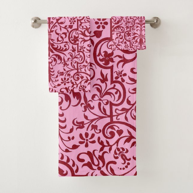 Victorian motif in pink bath towel set (Insitu)