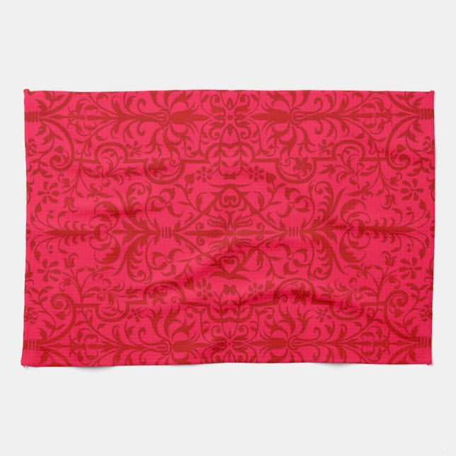 Victorian motif in red kitchen towel (Horizontal)