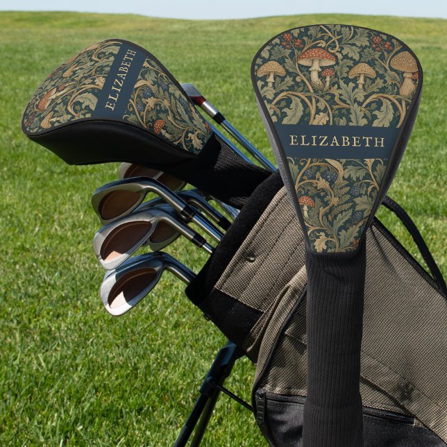 Victorian Mushroom Pattern Monogram Name Dark Golf Head Cover (Creator Uploaded)