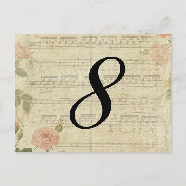 Victorian Music and Rose Table Number Card (Front)