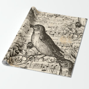 victorian music birds wrapping paper