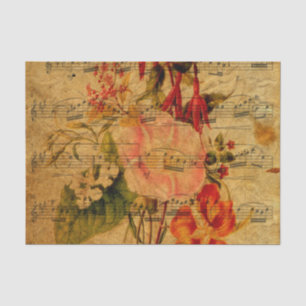 Victorian Music Sheet Watercolor Flower Wallpaper
