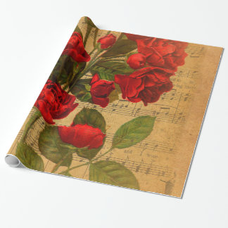 Victorian Music Sheet Watercolor Rose Wallpaper Wrapping Paper