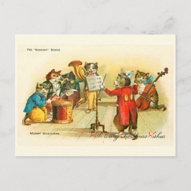 Victorian Musical Christmas Cats Band Louis Wain Postcard (Front)