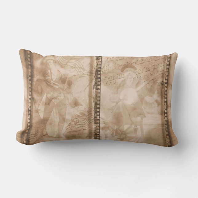 Victorian Musicians Sepia Film Collage - L Lumbar Pillow (Front)