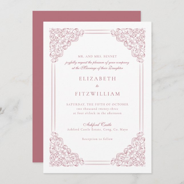 Victorian Muted Pink Vintage Frame Wedding    Invitation (Front/Back)
