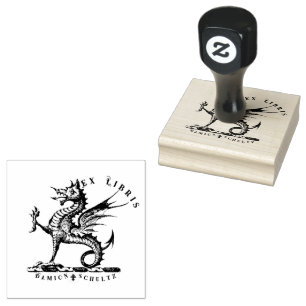 Victorian Mythical Dragon Ex Libris Name Rubber Stamp