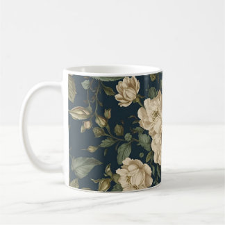 Victorian Navy & Cream Floral Botanical Blanket Coffee Mug