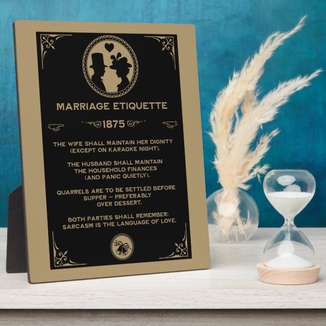  Victorian NewlyWeds Funny Marriage Rules  Plaque (Side)
