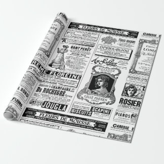 victorian newspaper antique french black white  wrapping paper