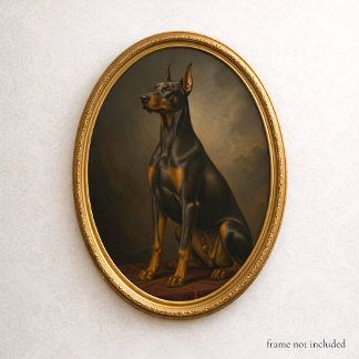 Victorian Oil Painting Portrait Art Doberman Dog Poster
