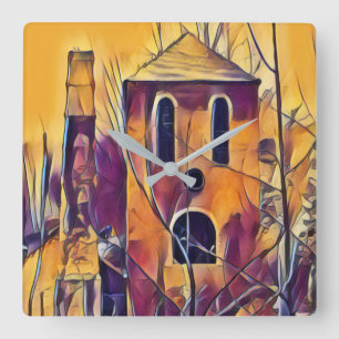 VICTORIAN OLD ENGLAND FUNNY BUILDING SQUARE WALL CLOCK