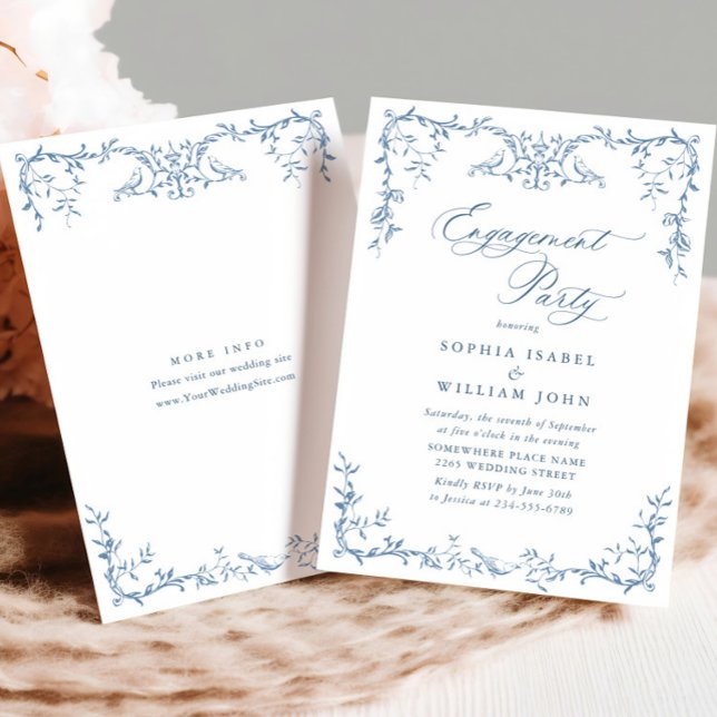 Victorian Ornate Blue Floral ENGAGEMENT PARTY Invitation (Creator Uploaded)