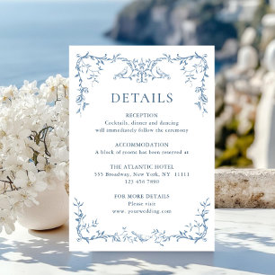 Victorian Ornate Blue Floral Wedding Details Enclosure Card
