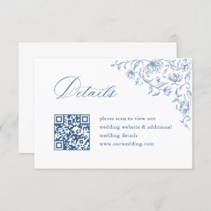 Victorian Ornate Blue Wedding QR code Details Enclosure Card